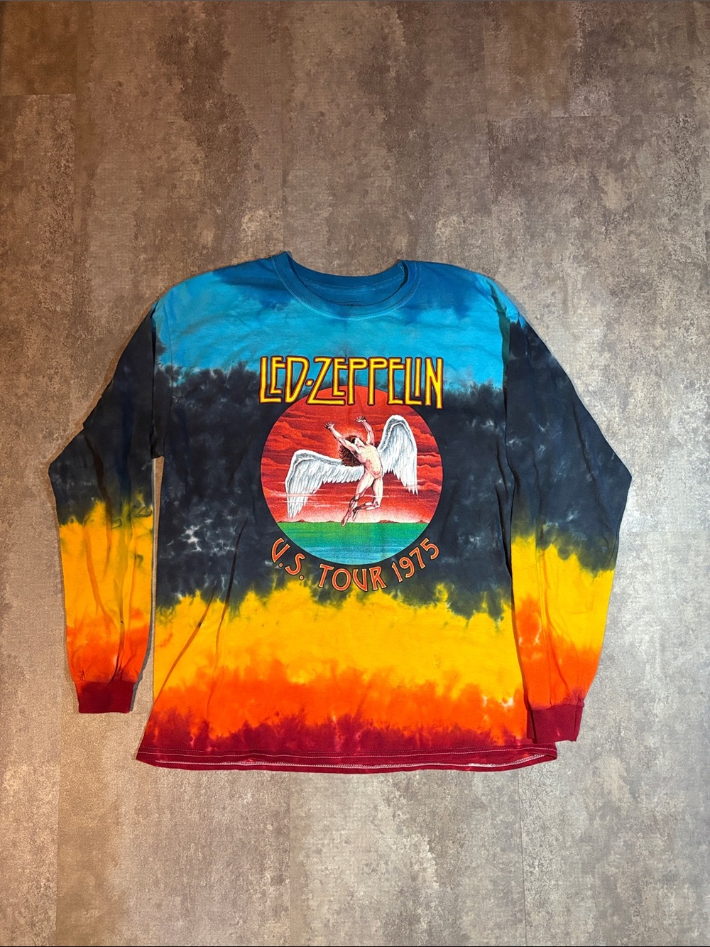 Led Zeppelin US Tour 1975 Tie-Dye Long Sleeve Tee - tie-dye Large